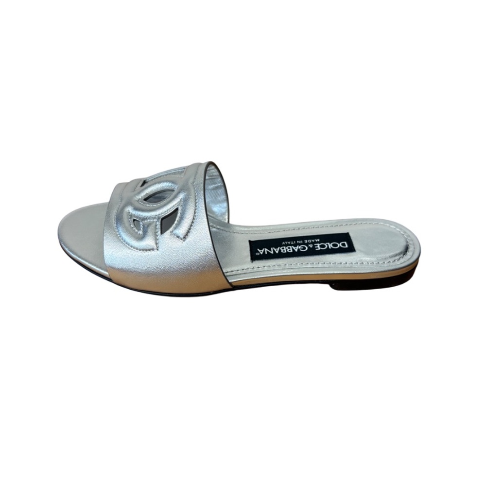 NEW Dolce & Gabbana Ciabatta Flat Nappa Mordore Silver Slides size 35.5 $795.00 - Picture 7 of 16